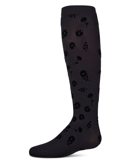Girls Opaque "Flower Garden" Flocked Tights