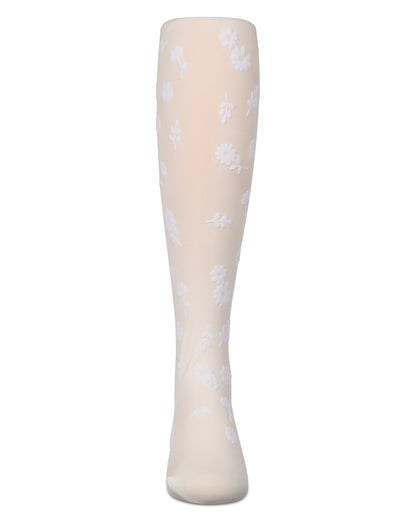 Girls Opaque "Flower Garden" Flocked Tights