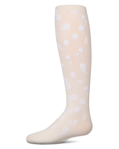 Girls Opaque "Flower Garden" Flocked Tights