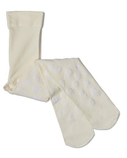 Girls Opaque "Flower Garden" Flocked Tights