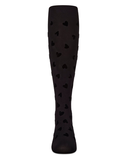 Girls "Heart To Heart" Flocked Opaque Fashion Tights