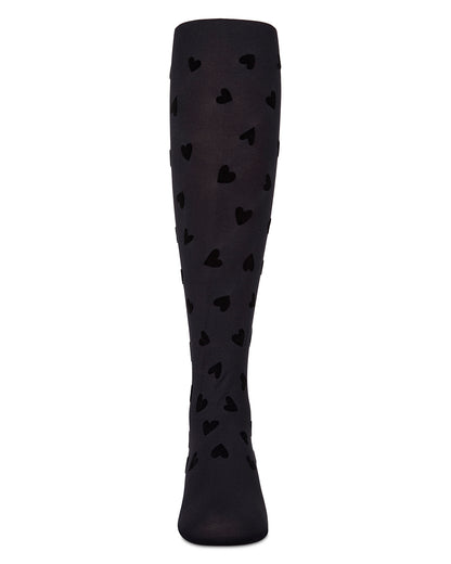 Girls "Heart To Heart" Flocked Opaque Fashion Tights