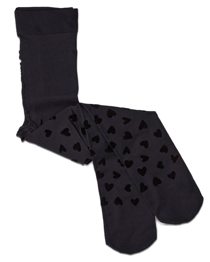 Girls "Heart To Heart" Flocked Opaque Fashion Tights