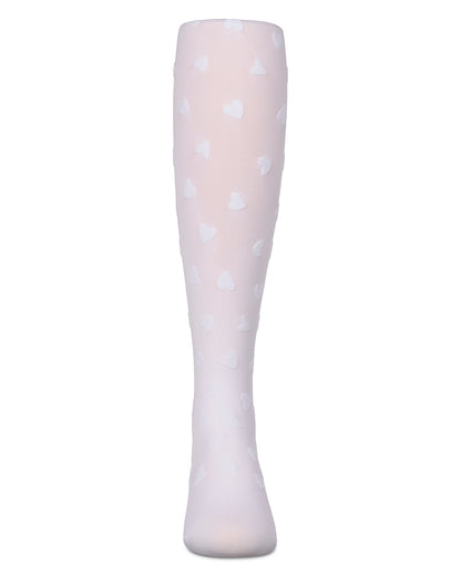 Girls "Heart To Heart" Flocked Opaque Fashion Tights