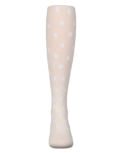 Girls "Heart To Heart" Flocked Opaque Fashion Tights