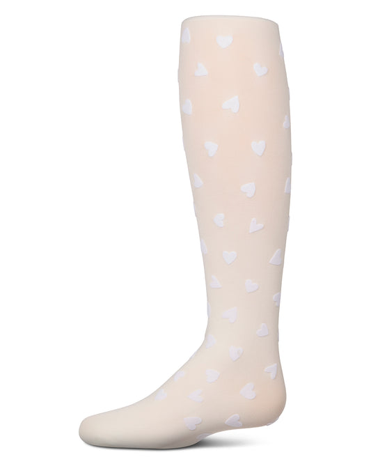 Girls "Heart To Heart" Flocked Opaque Fashion Tights