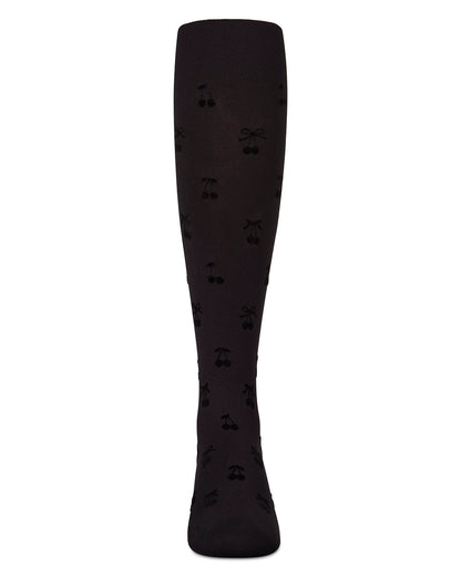 Cherry Flocked Opaque Tights : Color: Navy