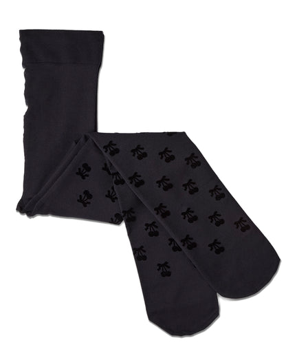 Cherry Flocked Opaque Tights : Color: Navy