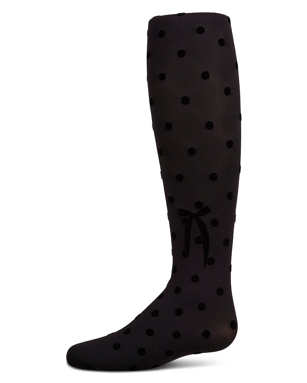Polka Dot Bow Flocked Tights : Color: Black