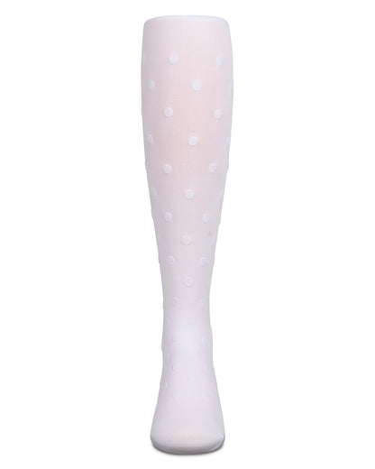 Girls Opaque Polka Dot Bow-Trimmed Flocked Tights