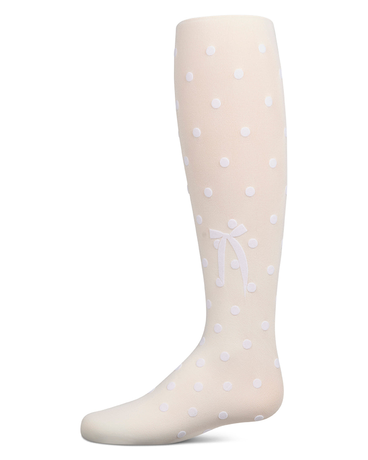 Polka Dot Bow Flocked Tights : Color: Winter White