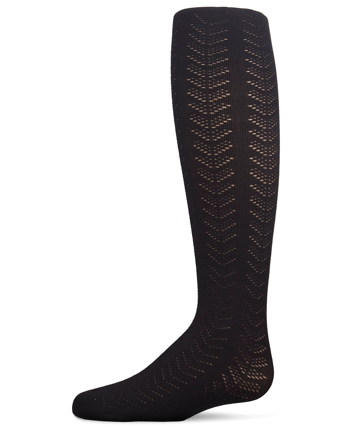 Girls Multi-Chevron Drop-Stitch Textured Cotton Blend Sweater Tights : Color: Black