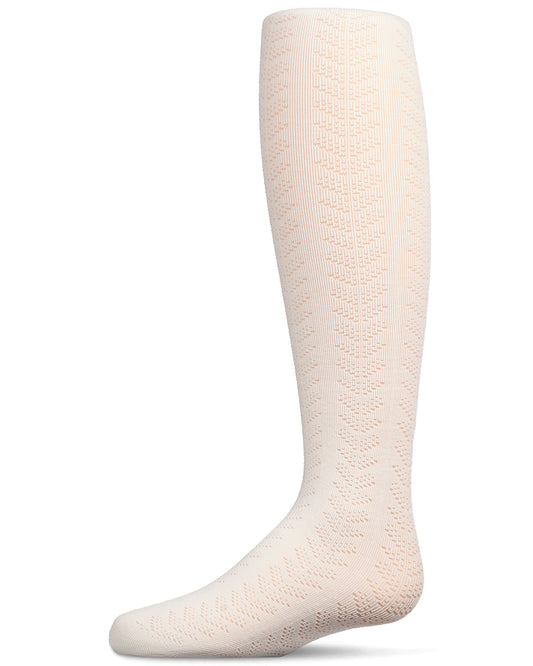 Girls Multi-Chevron Drop-Stitch Textured Cotton Blend Sweater Tights : Color: Winter White