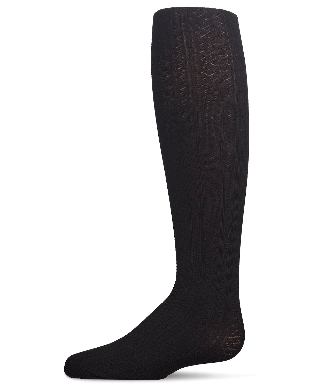 Girls Multi-Diamond Drop-Stitch Textured Cotton Rich Sweater Tights : Color: Black
