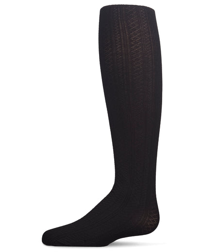 Girls Multi-Diamond Drop-Stitch Textured Cotton Rich Sweater Tights : Color: Black