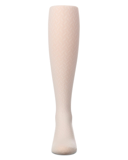 Girls Opaque Pointelle Zig Zag-Patterned  Fashion Tights