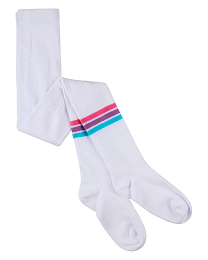 Girls Triple-Stripe Ribbed Cotton-Rich Varsity Sweater Tights