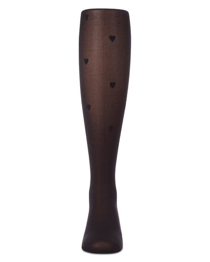 Girls Micro-Net Fashion Tights with Knit-In Heart Design