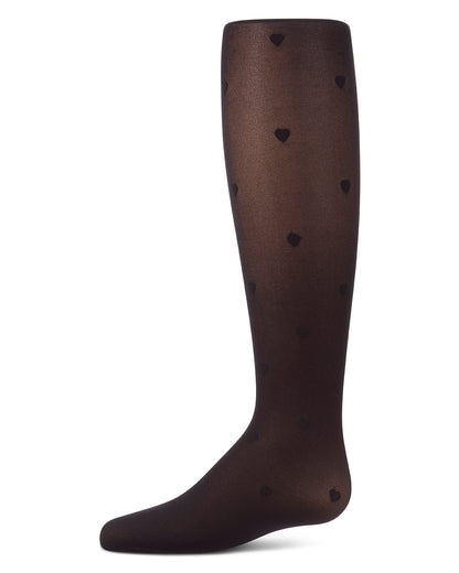 Girls Micro-Net Fashion Tights with Knit-In Heart Design