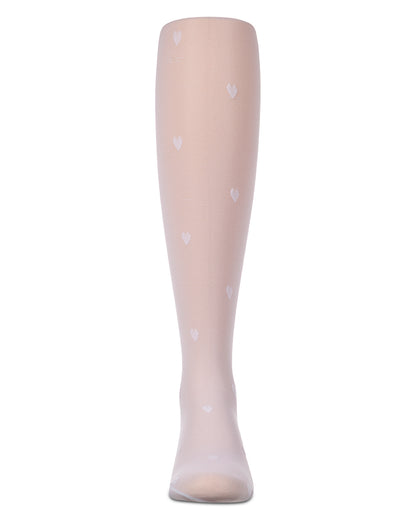 Girls Micro-Net Fashion Tights with Knit-In Heart Design
