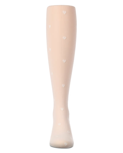 Girls Micro-Net Fashion Tights with Knit-In Heart Design