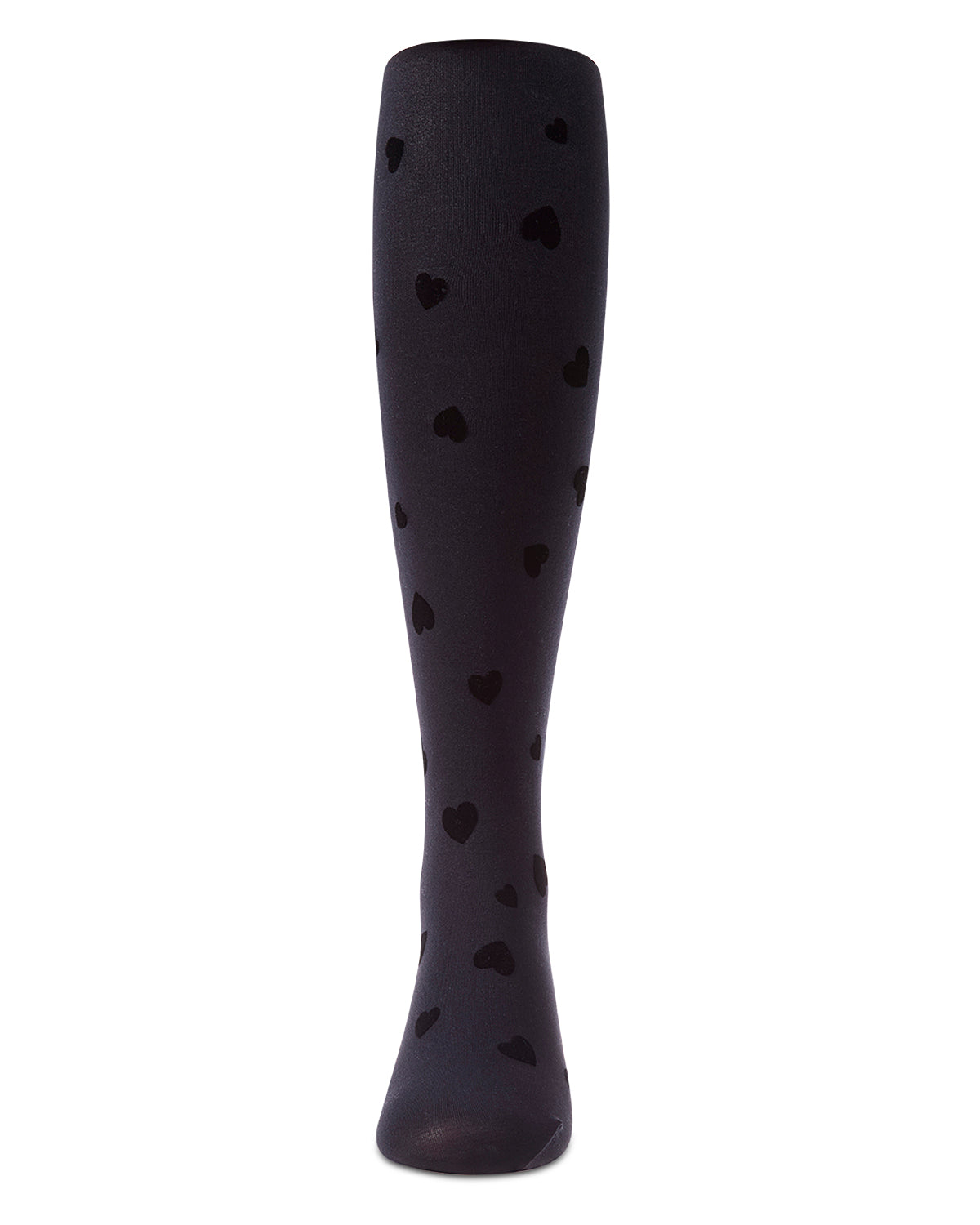 Girls "Clustered Hearts" Flocked Opaque Fine-Gauge Fashion Tights