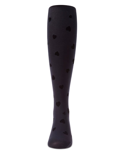 Girls "Clustered Hearts" Flocked Opaque Fine-Gauge Fashion Tights