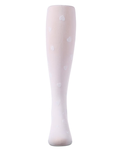 Girls "Clustered Hearts" Flocked Opaque Fine-Gauge Fashion Tights