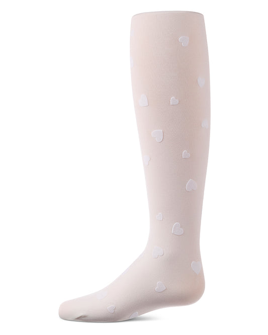 Girls "Clustered Hearts" Flocked Opaque Fine-Gauge Fashion Tights