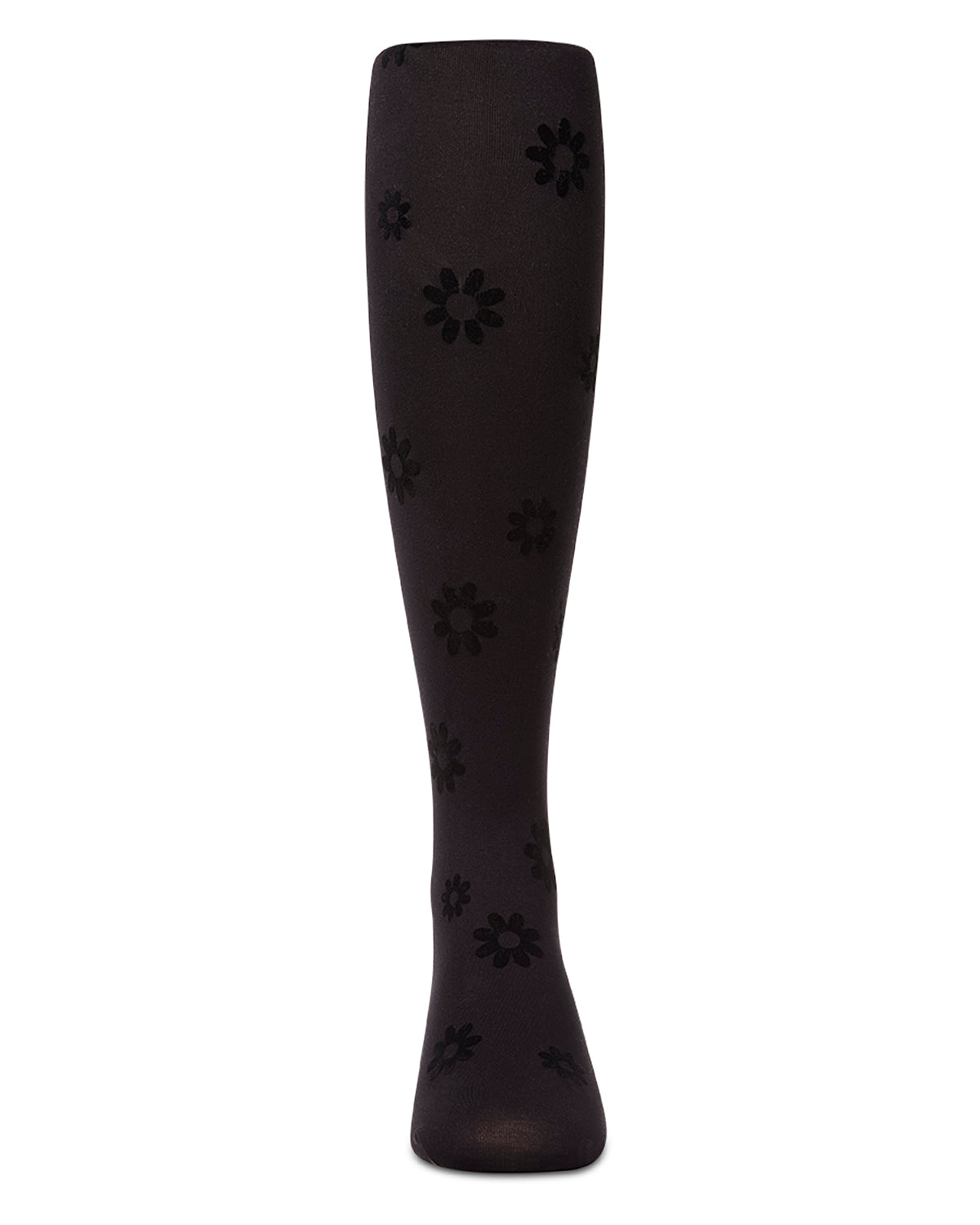 Girls "Daisy Flower" Flocked Opaque Fine-Gauge Fashion Tights