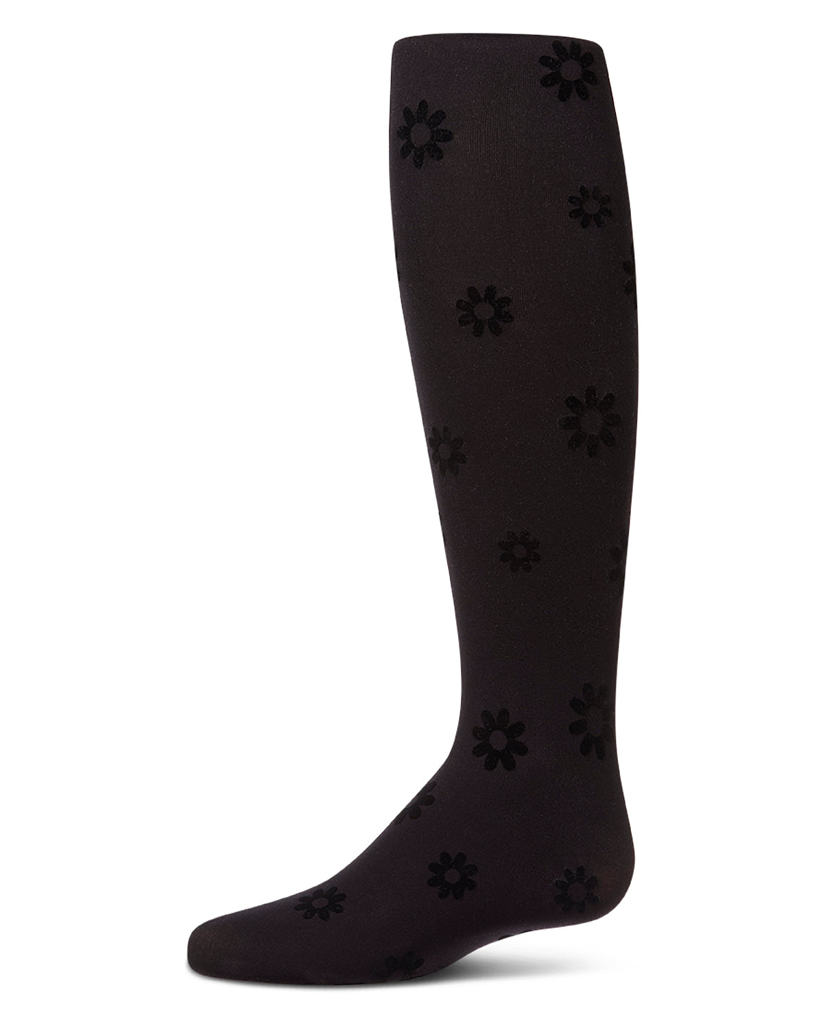 Girls "Daisy Flower" Flocked Opaque Fine-Gauge Fashion Tights