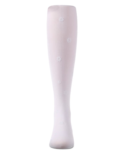 Girls "Daisy Flower" Flocked Opaque Fine-Gauge Fashion Tights