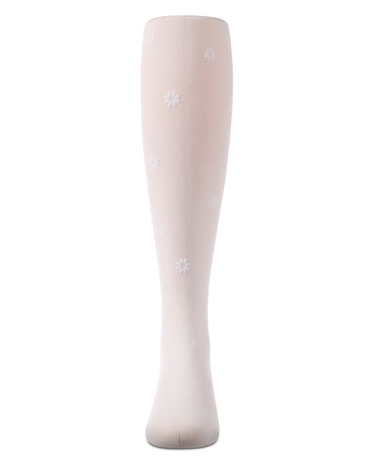 Girls "Daisy Flower" Flocked Opaque Fine-Gauge Fashion Tights