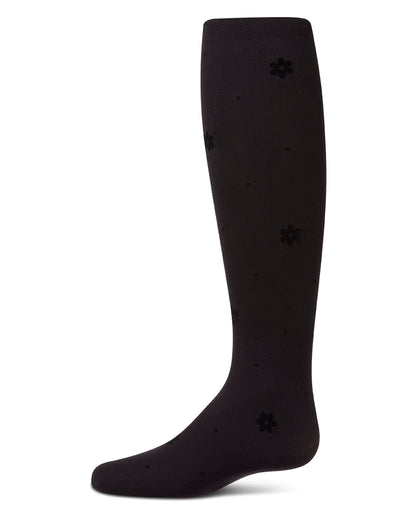 Girls "Dotted Bloom" Flocked Opaque Fashion Tights