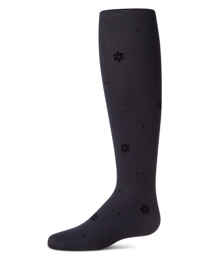 Girls "Dotted Bloom" Flocked Opaque Fashion Tights