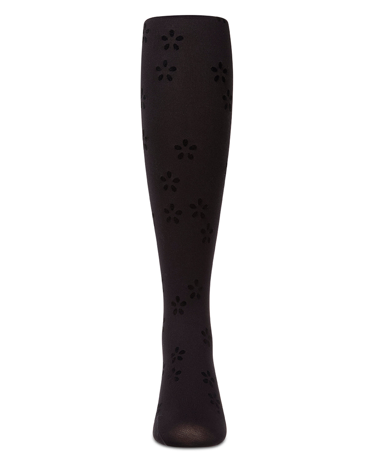 Girls "Confetti Flower" Flocked Opaque Fine-Gauge Fashion Tights