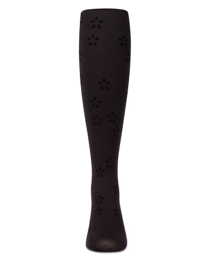 Girls "Confetti Flower" Flocked Opaque Fine-Gauge Fashion Tights