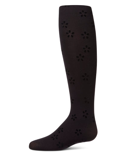 Girls "Confetti Flower" Flocked Opaque Fine-Gauge Fashion Tights