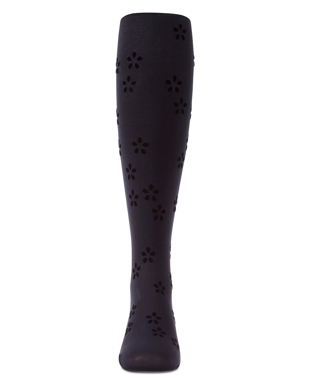 Girls "Confetti Flower" Flocked Opaque Fine-Gauge Fashion Tights