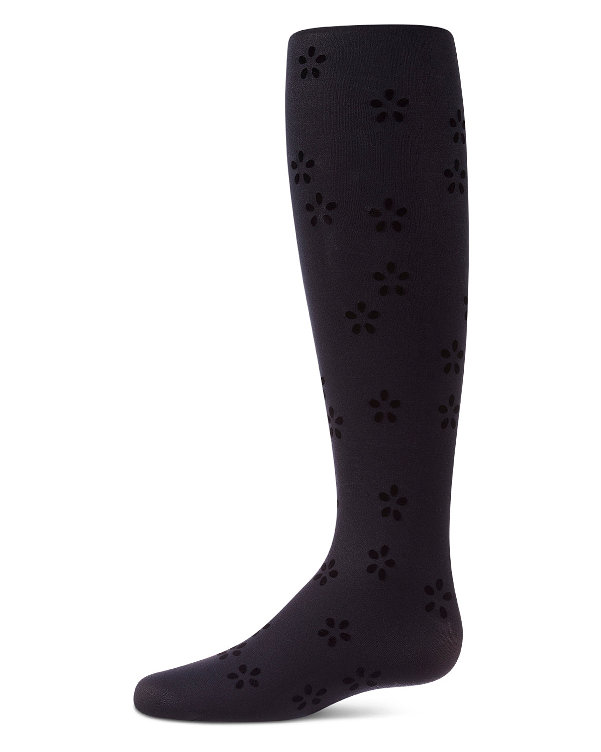 Girls "Confetti Flower" Flocked Opaque Fine-Gauge Fashion Tights