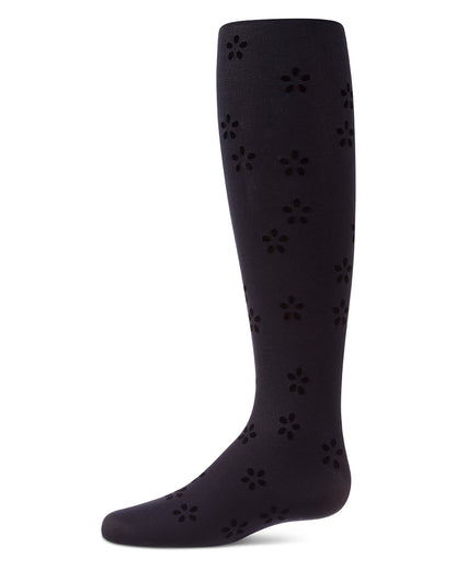 Girls "Confetti Flower" Flocked Opaque Fine-Gauge Fashion Tights