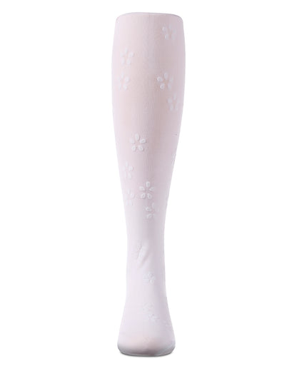 Girls "Confetti Flower" Flocked Opaque Fine-Gauge Fashion Tights