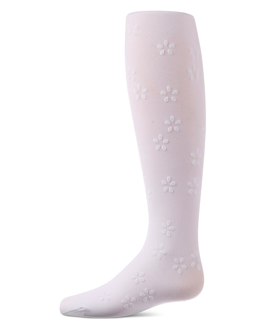 Girls "Confetti Flower" Flocked Opaque Fine-Gauge Fashion Tights