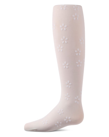 Girls "Confetti Flower" Flocked Opaque Fine-Gauge Fashion Tights