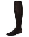 Girls' black cable-knit tights, side view, on a white background