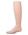 Girls' blush pink cable-knit tights, side view, on a white background