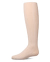 Girls' latte cable-knit tights, side view, on a white background