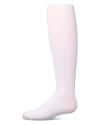 Girls' white cable-knit tights, side view, on a white background