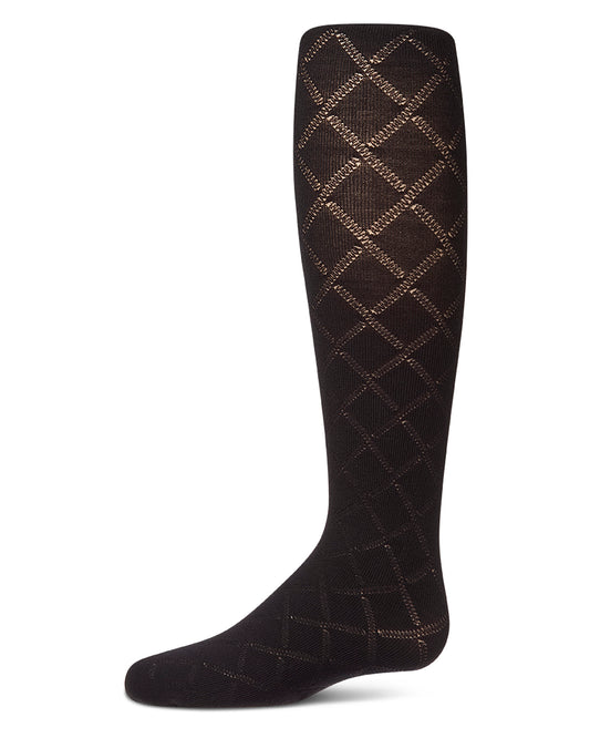 Girls Drop-Stitch Diamond-Pattern Cotton-Rich Mini-Ribbed Tights