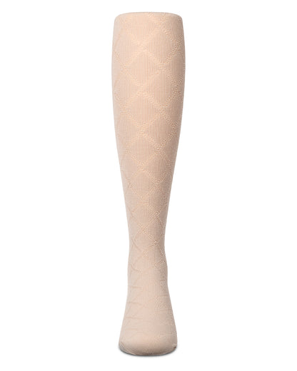 Girls Drop-Stitch Diamond-Pattern Cotton-Rich Mini-Ribbed Tights